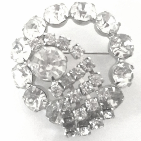1950s Rhinestones Circle Brooch Vintage Mid Century Collar Hat Blouse Clutch - Picture 4 of 7